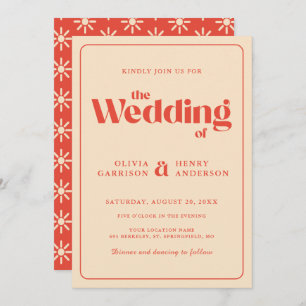 Modern Retro Groovy 70s Vintage Wedding Invitation Kaart
