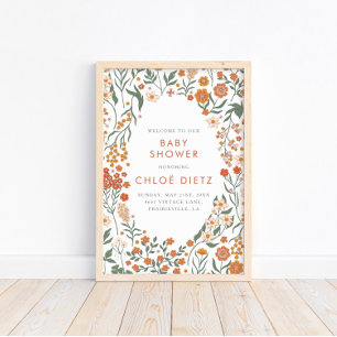 Modern Retro Groovy Burnt Oranje Baby shower Poster