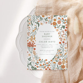 Modern Retro Groovy Floral Baby shower Kaart