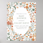 Modern Retro Groovy Floral Baby shower Poster (Voorkant)