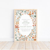 Modern Retro Groovy Floral Baby shower Poster