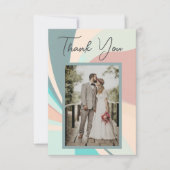 Modern Retro Groovy Peach Blauwgroen & Aqua Weddin Bedankkaart (Voorkant)