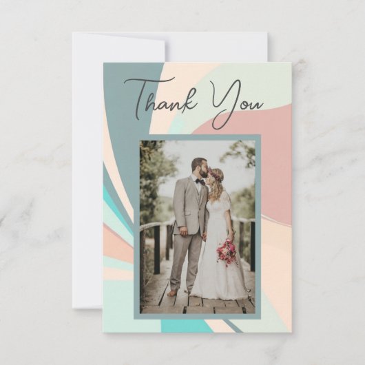 Modern Retro Groovy Peach Blauwgroen & Aqua Weddin Bedankkaart (Voorkant)