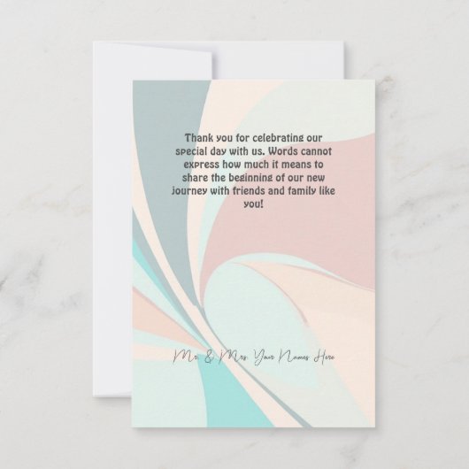 Modern Retro Groovy Peach Blauwgroen & Aqua Weddin Bedankkaart (Achterkant)