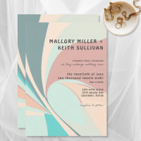 Modern Retro Groovy Peach Blauwgroen & Aqua Weddin