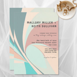 Modern Retro Groovy Peach Blauwgroen & Aqua Weddin Kaart