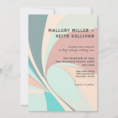 Modern Retro Groovy Peach Blauwgroen & Aqua Weddin Kaart (Voorkant)