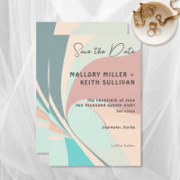 Modern Retro Groovy Peach Blauwgroen & Aqua Weddin