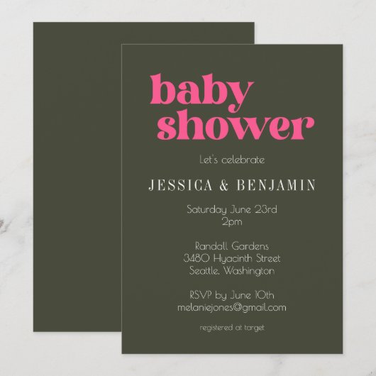 Modern Retro Groovy Pink en Green Baby shower Kaart (Voorkant / Achterkant)