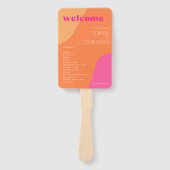 Modern retro groovy roze sinaasappel bruiloft prog handwaaier (Voorkant)