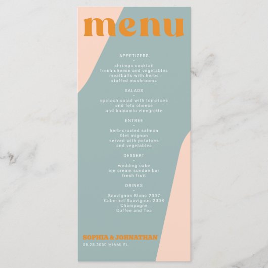 Modern retro groovy wedding template menu (Voorkant)