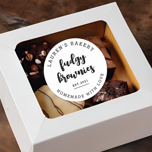 Modern Retro Home Bakery Logo Homemade Brownies Ronde Sticker
