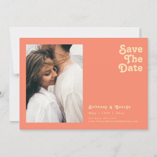 Modern Retro | Horizontaal koraal sparen de datum Magnetische Uitnodiging (Voorkant)