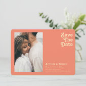 Modern Retro | Horizontale rand van de Koraalfoto Save The Date (Staand voorkant)