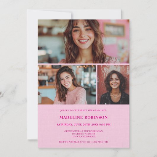 Modern Retro Hot Pink 4 Foto Afstuderen Kaart (Achterkant)