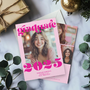 Modern Retro Hot Pink 4 Foto Afstuderen Kaart