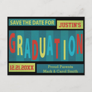 Modern retro kleurrijk Afstuderen Save the date Aankondigingskaart