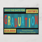Modern retro kleurrijk Afstuderen Save the date Aankondigingskaart (Voorkant)