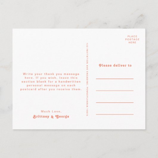 Modern Retro | Koraalfoto Weddenschap Bedankt Briefkaart (Achterkant)