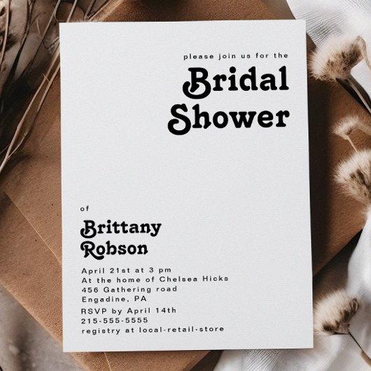 Modern Retro Lettering Bridal Shower Kaart