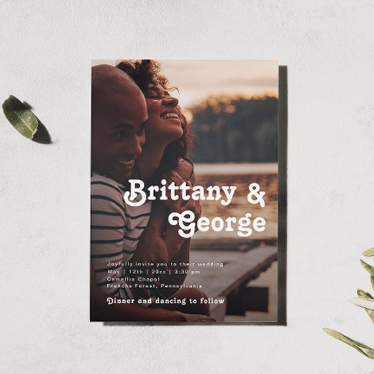 Modern Retro Lettering Casual Faded Fotobruiloft Kaart