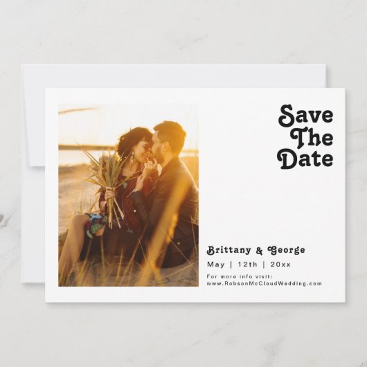 Modern Retro Lettering foto horizontaal Save The Date (Voorkant)