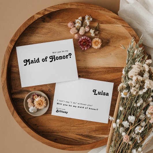 Modern Retro Lettering Maid of Honor proposal card Kaart