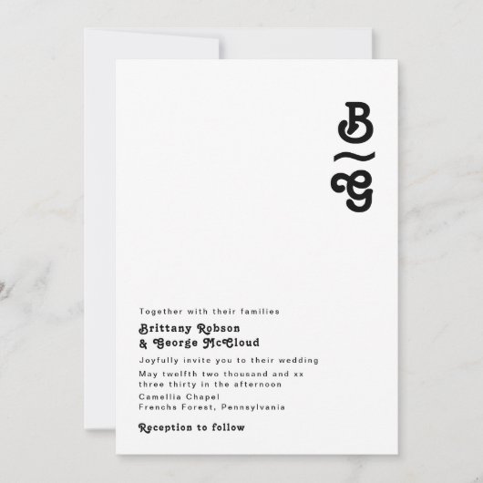 Modern Retro Lettering Monogram Weddenschap Kaart (Voorkant)
