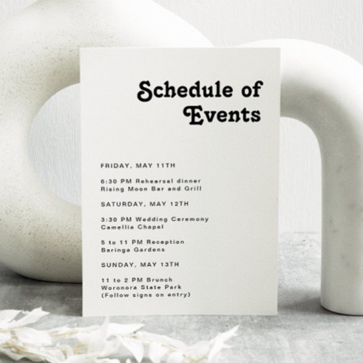 Modern Retro Lettering Schedule of Events Informatiekaartje