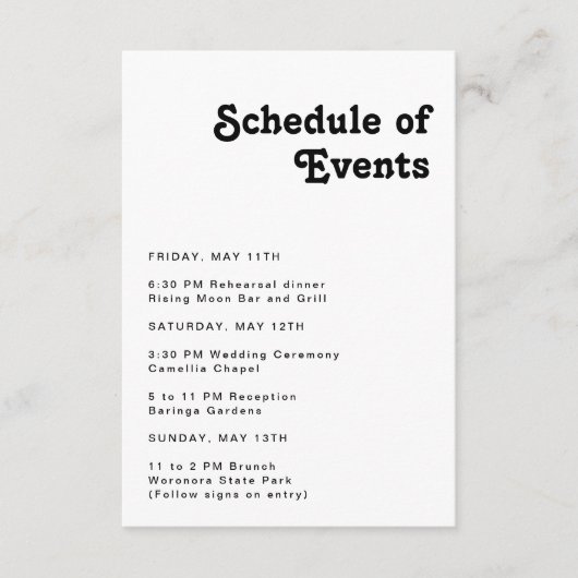 Modern Retro Lettering Schedule of Events Informatiekaartje (Voorkant)