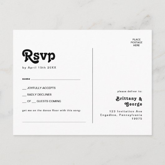 Modern Retro Lettering Song Request RSVP Briefkaar Briefkaart (Achterkant)