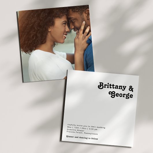 Modern Retro Lettering Square Photo Wedding Kaart