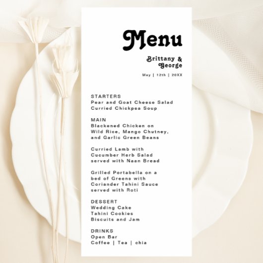Modern Retro Lettering Weddenrenmenu Menu