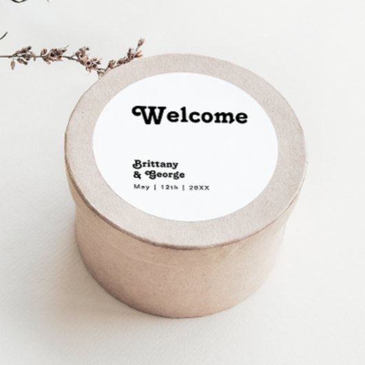 Modern Retro Lettering Weddenschap Welkom Ronde Sticker