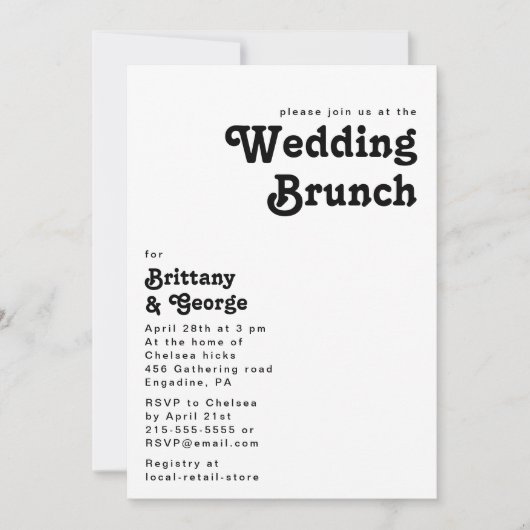 Modern Retro Lettering Wedding Brunch Kaart (Voorkant)