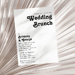 Modern Retro Lettering Wedding Brunch Kaart<br><div class="desc">Deze moderne huwelijksbrunch-uitnodiging voor het huren van retro is perfect voor je unieke, driedubbele, eenvoudige bruinkse zomersbruin. Het lettertype is een stijlvol zwart, chic 70's boho lettertype, dat dit design klassieke, minimale, roedige hippiebloemen biedt. U kunt uw eigen afbeeldingen of afbeeldingen toevoegen als u deze wilt aanpassen. Laat u alstublieft...</div>