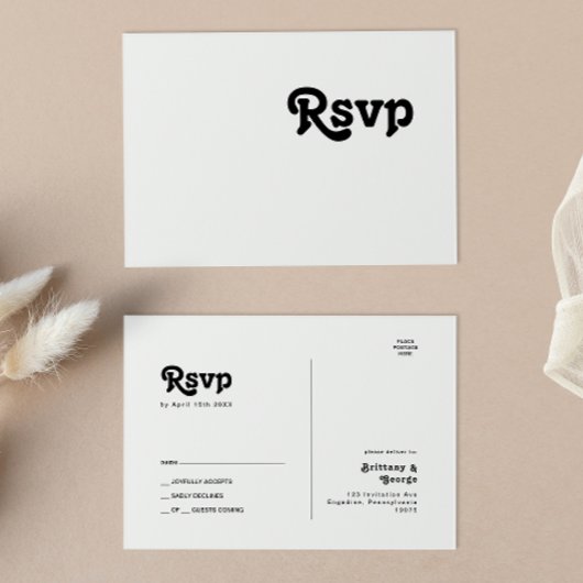 Modern Retro Lettering Wedding RSVP Briefkaart