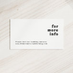Modern Retro Lettering Wedding Website Informatiekaartje<br><div class="desc">Deze moderne achterbakse trouwwebsite is perfect voor je unieke, trendy, eenvoudige bohemen bruiloft in de zomer. Het lettertype is een stijlvol zwart, chic 70's boho lettertype, dat dit design klassieke, minimale, roedige hippiebloemen biedt. U kunt uw eigen afbeeldingen of afbeeldingen toevoegen als u deze wilt aanpassen. Laat u alstublieft vrij...</div>