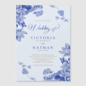 Modern Retro Light Blue Chinoiserie Floral Wedding Magnetische Uitnodiging (Voorkant)
