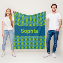 Modern Retro Link Patroon in Blauw en Groen Fleece Deken