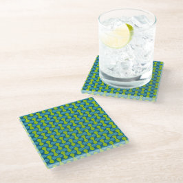 Modern Retro Link Patroon in Blauw en Groen Glazen Onderzetter