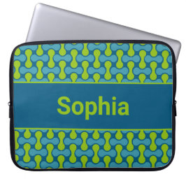 Modern Retro Link Patroon in Blauw en Groen Laptop Sleeve
