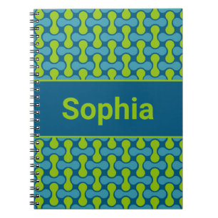 Modern Retro Link Patroon in Blauw en Groen Notitieboek