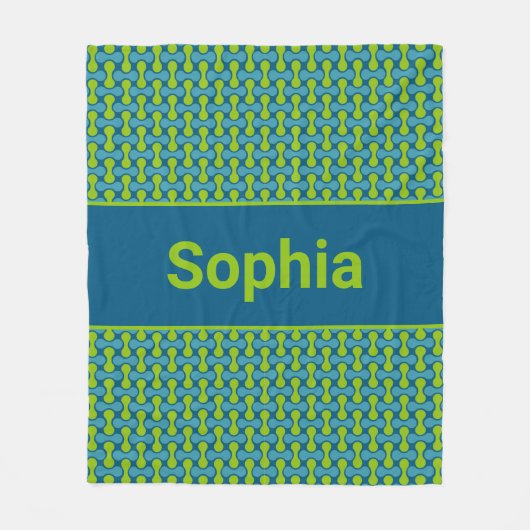 Modern Retro Link Pattern in Blue and Green Fleece Deken (Voorkant)