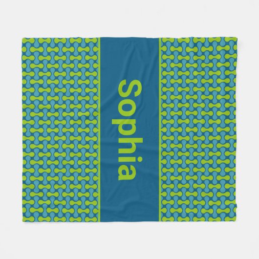 Modern Retro Link Pattern in Blue and Green Fleece Deken (Voorkant (Horizontaal))