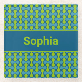 Modern Retro Link Pattern in Blue and Green Glazen Onderzetter