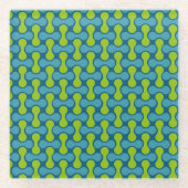 Modern Retro Link Pattern in Blue and Green Glazen Onderzetter (Voorkant)