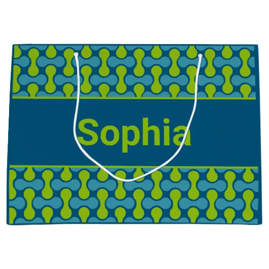 Modern Retro Link Pattern in Blue and Green Groot Cadeauzakje (Voorkant)