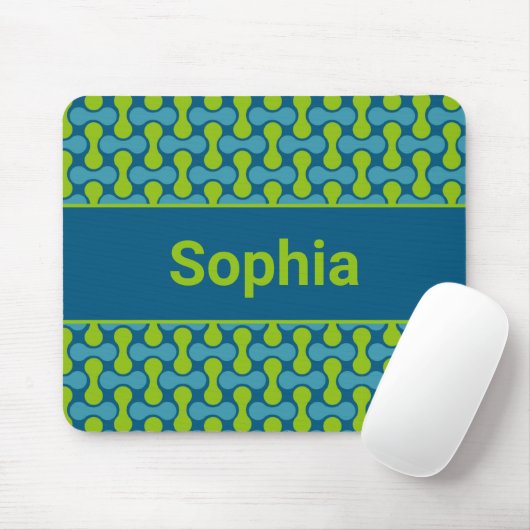 Modern Retro Link Pattern in Blue and Green Muismat (Met muis)