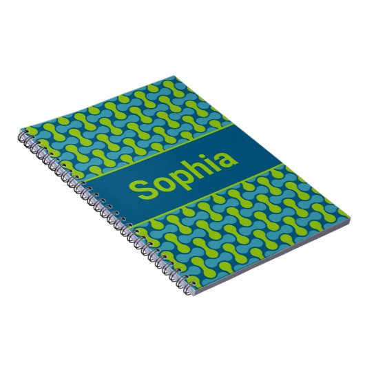 Modern Retro Link Pattern in Blue and Green Notitieboek (Rechterzijde)